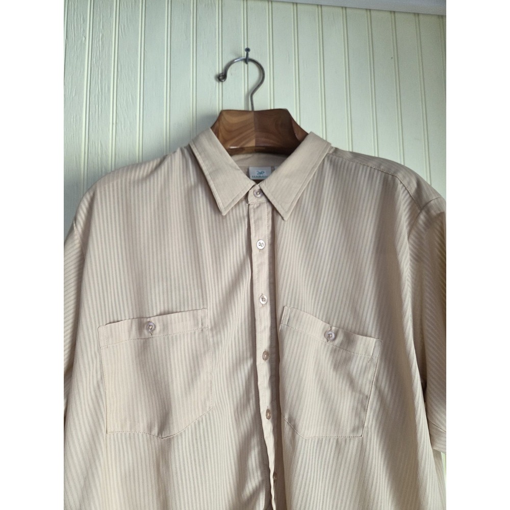 Haband Mens XL Short Sleeve Button‎ Down Shirt Tan Striped Pockets 1FH Swaziland